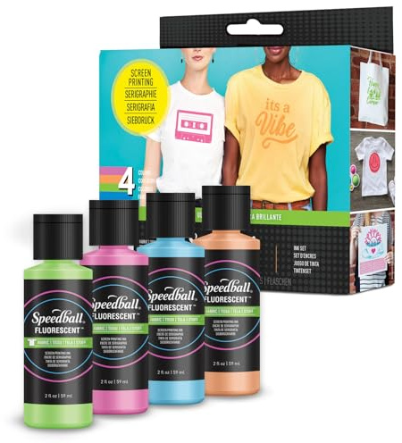 Speedball Set di inchiostri per serigrafia in tessuto, 2 once colori fluorescenti: rosa caldo, verde lime, arancione e blu
