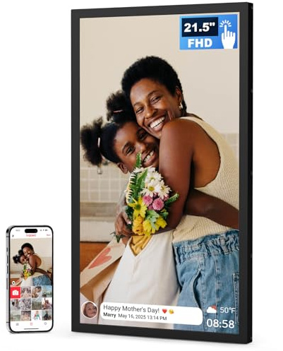 FRAMEO 21.5 Inch Touchscreen Large Digital Photo Frame, 1920x1080 WiFi Digital Picture Frame 64GB, Security Share Photo/Video via APPs, Email, USB/Mirco SD, Easy Set Up, Gifts for Mom