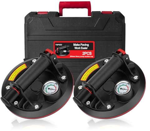 TQPXZO 2er-Set 8 Saugheber Glassauger mit Manometer, Fliesenheber Saugheber Max. Tragkraft 230 kg, Saugheber für Fliesen,Glas,Laminat mit Tragbarer Werkzeugkasten