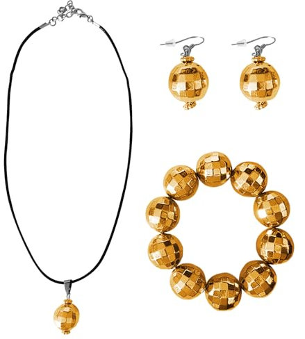 SNONESIY 3 Pcs Discokugel Deko Set - Goldfarbene Ohrringe - Modernes Design - Unisex - Frauen - Partygänger - Schmuckset