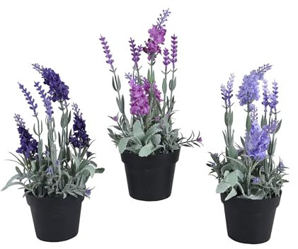 Decoris Lavanda artificial de 25 cm en maceta, 1 unidad, varios surtidos, planta artificial de lavanda, planta en maceta, decoración de primavera, decoración de verano, morado, lila
