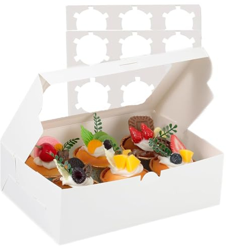 zukent 6 x Premium White 6 Hole Cavity Cupcake Boxes with Window and Inserts For Birthday, Wedding, And Celebration Bakes, Recyclable Cardboard Bakery Boxes