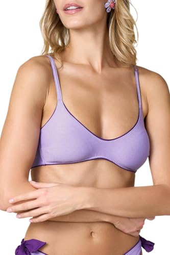 Goldenpoint Donna Costume da Bagno Lamè - Parte Alta del Bikini - Brassière con Imbottitura Removibile e Spalline Regolabili in Microfibra con Lurex Taglia 2B Colore Lavanda