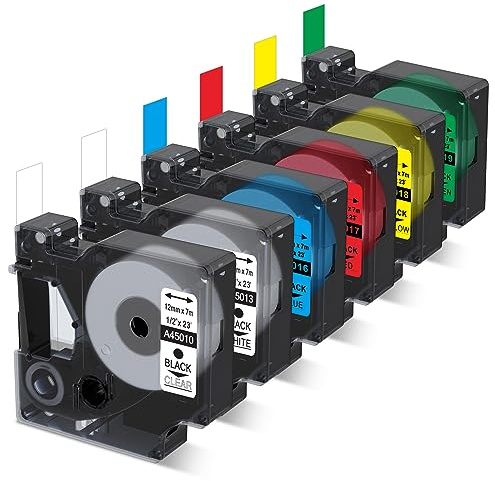 6x Anycolor Kompatibel mit Dymo D1 45013 Etikettenband 12mm x 7m S0720530 für Dymo LabelManager 160 210D 280 360D 420P, Schriftband 45013 45010 45016 45017 45018 45019