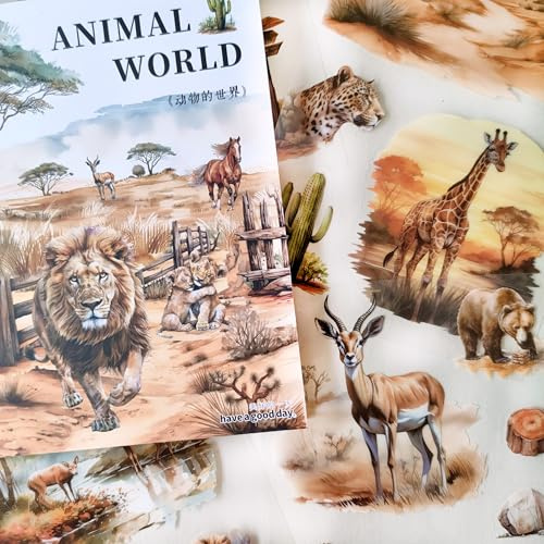 Scrapbook Zubehör,20 Blätter Stickers für Bullet Journal,Beast Serie Tier Scrapbooking Sticker Deko für Fotoalbum,Kalender,Notebook,Journaling,DIY Crafts(Wild Beast)