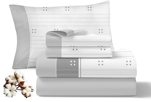 Juegos de Sabanas 150x200CM 3 Piezas 100% Algodón 144 Hilos Ajuste preciso colchon 30CM De Altura Suaves Transpirables Lavables Diarias Cama Ropa Hogar Dulce Gris 1 Funda Almohada