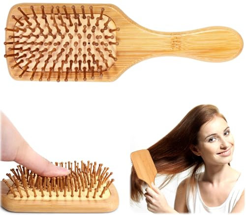 Spazzola per capelli, in legno di bambù, spazzola per capelli in legno naturale, per tutti i tipi di capelli, massaggiando il cuoio capelluto per donne e uomini (quadrata, L)