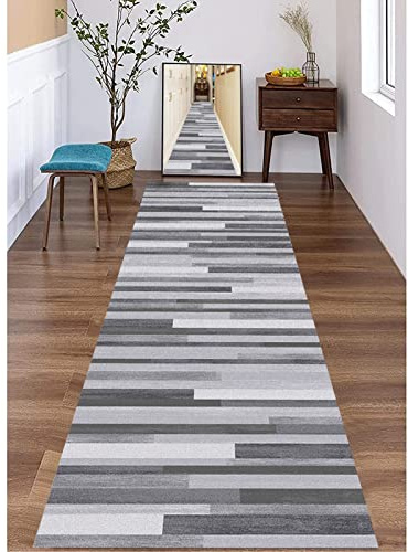 Narrow Grey Hall Runner Rug | Extra Long 60-120cm Wide 1m-6m Long | Stylish 70x300cm (2.3ftx9.8ft) for Modern Home Décor & Entryway Carpeting