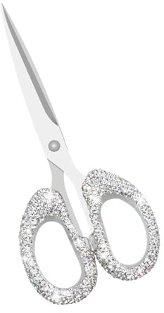 Koqye 6.3-Inch Rhinestone Scissors - Stainless Steel Cute Scissors for Office, Home & Crafting, Decorative Bling Handle Paper Cutting Tool (White)