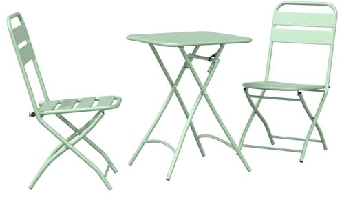 vidaXL Bistrogarnitur 3 pcs Hellmint Stahl, Garten und Terrasse, modernes Möbel-Set, kompakter Bistro-Tisch, klappbare Stühle, ideal für kleine Räume