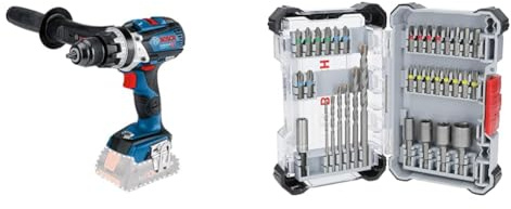 Bosch Professional 18V System Akku Schlagbohrschrauber GSB 18V-110 C (max. Drehmoment 110 Nm, ohne Akku/Ladegerät) + 35x Extra Hard Schrauberbit‑ und CYL-3 Bohrer-Set, 35‑tlg. (197 x 110,5 mm)