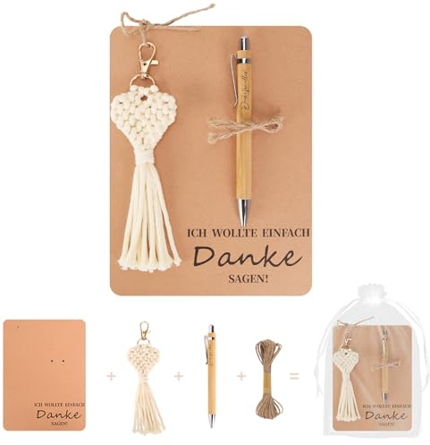 Kaempe Dankeschön Geschenke, Danke für Alles Kugelschreiber Holz, Makramee Schlüsselanhänger Kleines Abschiedsgeschenk Geschenk für Kollegen, Lehrerin Freund Erzieherin Abschied