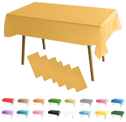 MOMAHUA Confezione da 6 Tovaglie Macaron Giallo per Feste, 137 x 274 cm, Tovaglie Rettangolari Grandi in Plastica Lavabili per Feste, Pic-nic, Baby Shower, Festa di Halloween, Decorazioni Natalizie