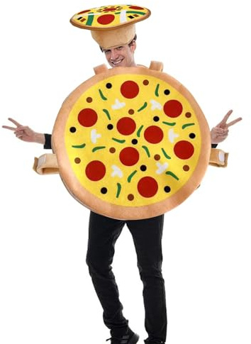 TINAYAUE Funny Pizza Costume for Men Women Fun Fast Food Pizza Hat Suit Cute Halloween Outfit Party Supplies Decorations Carnival Christmas Dress Up Game Birthday Performance Accessory