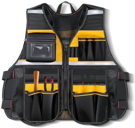 Gilet de menuiserie - Oxford haute performance - Veste à outils en tissu Oxford avec ceinture de travail réglable - Poches de pantalon - Organiseur - Équipement de travail du bois de construction pour