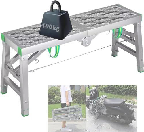 Plataforma de trabajo profesional de aluminio ajustable, andamio plegable con 5 ajustes de altura, banco de trabajo portátil para reparación y construcción del hogar (tamaño: 140 x 40 cm, color: A)