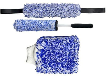 Générique Brosse pour Pneus - Brosses pour Jantes De Nettoyage - Kit De Lavage Auto 3 Pièces en Microfibre pour Jants Rayons Ailes Moteurs Sorties D échappement