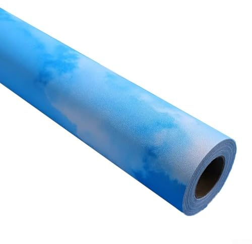 Honseadek Papel pintado impermeable de PVC para decoración de dormitorio, adhesivo de pared con geometría dorada, azul para cielo nube y periódico vintage (C)