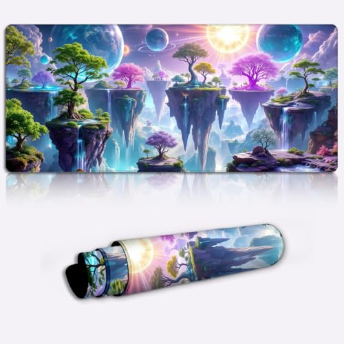floating cosmic islands Printed PC Laptop Computer Mouse Mat Pad Non-Slip Rubber Base Pad Office Home Novelty Printed Desk Accessory Large Laptop Desktop Printed Art Ergonomic 600 * 350 * 4mm