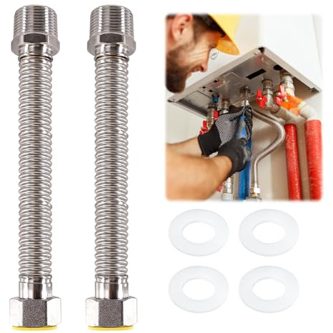 2 Stück 304 Edelstahl Wellrohr, 3/4 Zoll Universelles Verbindungsrohr, 40cm Flexibles Wellrohr, Ausziehbar Flexschlauch, Edelstahl Wasserrohr, für Toiletten Badewannen Wasserhähne