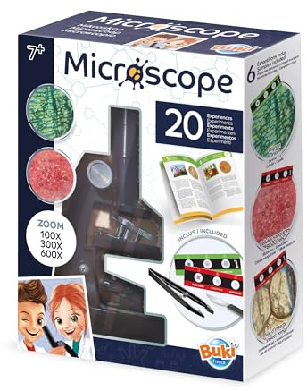 BUKI MR450 - Kinder Mikroskop Set ab 7 Jahren – Mikroskop mit 100x, 300x & 600x Vergrößerung – 20 Experimente
