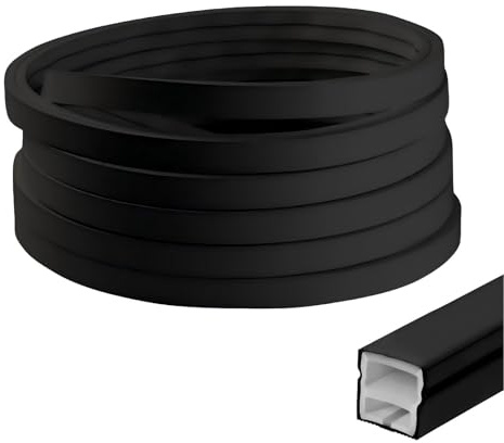 BTSAE Flexibel silikonLED-profil, 5 m, 12 x 12 mm, LED-skena för 8 mm, akustiska paneler, LED-remsor, IP65, vattentät LED-kanal, diffusor för tak, skåp, bar, akustiska panelbelysning (svart, 5 m)