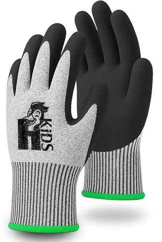 HOLZHELD Schnitzhandschuhe für Kinder – Schnittschutzhandschuhe Kinder, schnittfeste Handschuhe 4–11 Jahre – zertifizierte Arbeitshandschuhe für Basteln, Kochen, Werken & Garten Gr.4