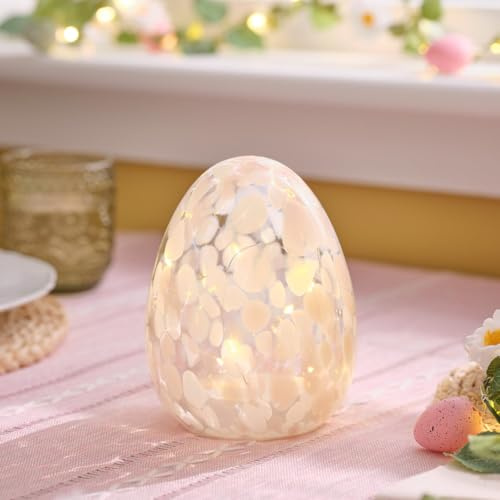 Lights4fun Konfetti Osterei-Glas | Warmweiße LEDs | mit 6h Timer | Batteriebetrieben Deko Ostern Frühjahr für Tisch & Wohnbereich | Höhe 16 cm | Rosa
