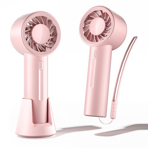 KinYiLO Portable Handheld Fan with Desktop Base – 3 Speeds USB Rechargeable Mini Personal Cooling Fan, Pocket-Sized & Ultra-Quiet for Travel, Office, Outdoor, Summer Essential Gifts, Pink | 3 Speeds, with Desktop Base, 150ml, 3-13 Hours Cooling Time, Rechargeable Personal Handheld Fan