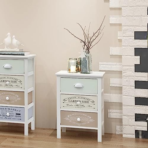 YuuSsea French Country Wood Storage Cabinet, 3 Drawers, Paulownia Plywood, 38x28x57cm Hall Side Cabinet for Home Organization, Rustic Charm