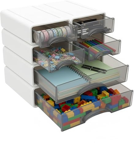 Aufbewahrungsschubladen, Stapelbarer Schreibtisch Organizer mit 6 Schubladen, Büro Aufbewahrungsbox Kunststoffschubladen, für Büro, Homeoffice, Kosmetik, 34x25x33cm, Weiß