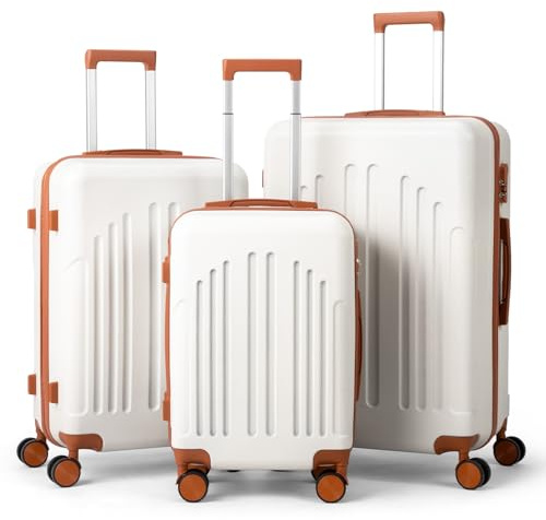 LEADZM Set de 3 Valises de Voyage (Beige-Brun) | Valise Grande Taille & Cabine, Valise Soute Ridide en ABS, Bagages Cabine avec roulettes Pivotantes 360° et Cadenas