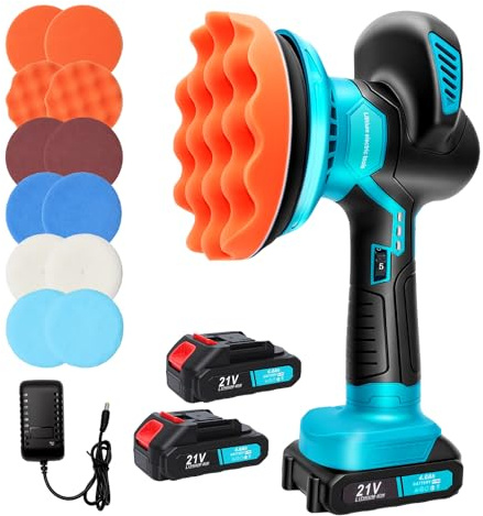 Poliermaschine Akku mit 2x2000mAh Akkus, Akku Poliermaschine für Auto, Kabellose Auto Poliermaschine Brushless, 150mm Exzenterpolierer Car Polishing Machine für Polieren, Wachsen & Schleifen