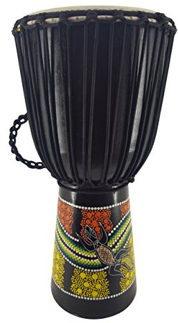 35cm Profi Djembe Trommel Bongo Drum Buschtrommel Percussion Motiv Buntes Muster Gecko Bemalt - (Für Kinder im Vorschul Alter)
