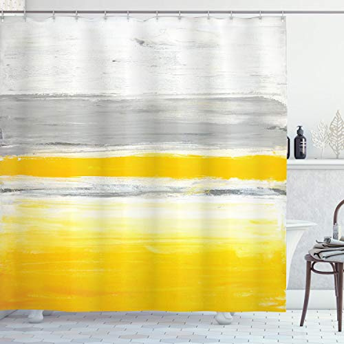 ABAKUHAUS Gelb Duschvorhang, Aquarell-Kunst-Entwurf, Stoffliches Gewebe Badezimmerdekorationsset mit Haken, 175 x 200 cm, Pale Green Earth Gelb