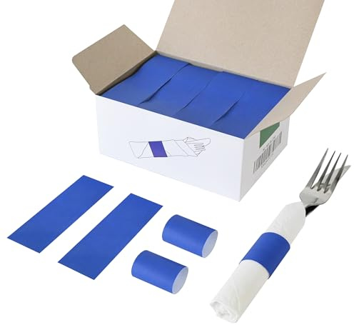 NATURALABEL 2000 PCS Paper Napkin Rings with Box, Self-Adhesive Napkin Bands, for Family Reunion, Birthday Party, Wedding, Celebration (Blue)