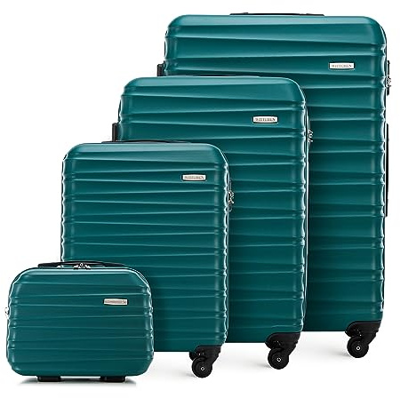 WITTCHEN Juego de 4 Maletas con Neceser Trolley ABS con 4 Ruedas Spinner Cerradura de combinación Mango telescópico Groove Line Verde Ryanair/Vueling/Iberia/easyJet/Iberia Express