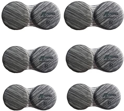 MUDOR 6 Pack Wood Grain Contact Lens Case, Contact Lens Box Holder Container Soak Storage Kit, Mini Contact Lens Travel Case with Leak-Proof Packaging,Silver Gray