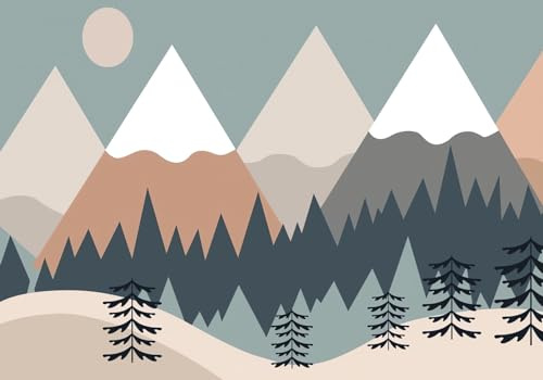Wesmilewallpapaer Fototapete 3D Tapete 350x245cm Cartoon Geometrische Berggipfel Wald Naturlandschaft Kinderzimmer Schlafzimmer Vliestapete Wandbelag Wanddeko
