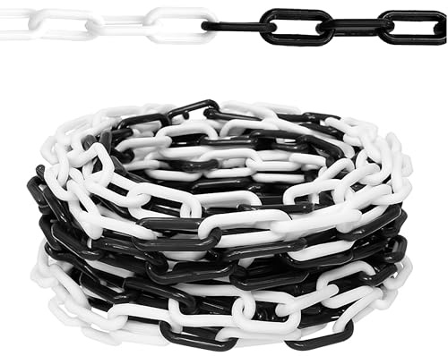 Berry 25 Meter Chain Barrier - White and Black | 8MM Thick Safety Chain Link | Durable Plastic Chain for Crowd Control, Construction Sites, Warehouses, Roads, Parking Zones