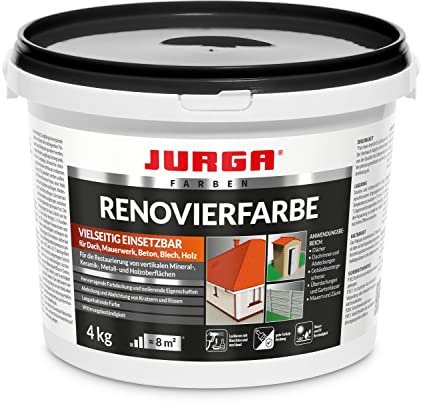 JURGA Dachfarbe Renvierfarbe Grau 4kg, Sckelfarbe Außen, Fassadenfarbe - Lösemittelfrei, Wasserfest & UV-Strahlenbeständig