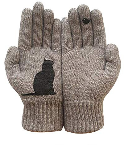 Stehaufe Handschuhe aus Baumwolle im Katzenstil,Warme Handschuhe Warme Strickhandschuhe,Warm und Winddicht Winterhandschuhe Frauen Männer Herbst Winter StrickGloves Mit Katze Und Fisch Motiv
