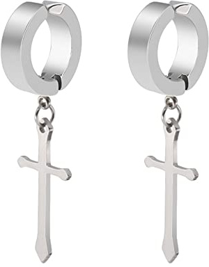 1 Pair Clip On Cross Tassel Dangle Hoop Earrings Clip On Egyptian Cross Dangle Drop Hoop Hinged Earrings Set for Men Women Non-Pierced Ear Plug Jewelry for Graduation Easter Christmas