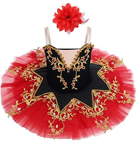 Ballettkleidung Mädchen 4-14-Jahre für Tanz: Tüll Ballettkleid mit verstellbarem Träger und Applikationen - Kinder Tanzkleid für Balett Eiskunstlauf Rollkunstlauf