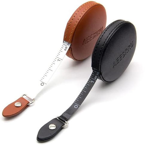Lot de 2 rubans à mesurer pour le corps,Pour les vêtements, Petit ruban - Mesure pour le corps,Règle de mesure,Mise à niveau - Double face - Rétractable,automatique,Bande souple 1,5 m - Noir/marron