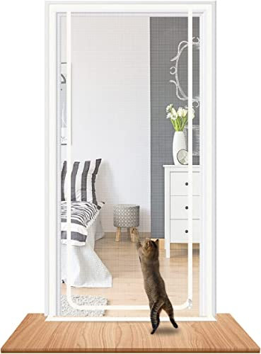Cat screen Door Fits Door Size 80cm x 200cm, Thickened Heavy Duty Pet Screen Door for Dogs Cats Mosquitos, Suitable for Living Room, Bedroom, Kitchen, Patio, Corridor, Double Sides Zip