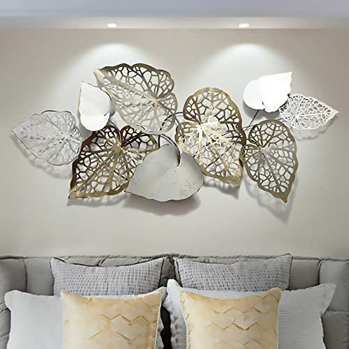 GOOBIX 3D Metallbilder, Wanddeko Metall 3D Wanddekoration Skulptur Hintergrund Wohnzimmer Schlafzimmer Verlässt Form Eiserne Kunst Blätter Dekoration Wandbehang