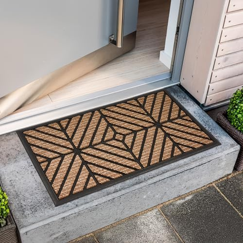 Astra Fußmatte außen - rutschfeste Türmatte 45 x 75 cm Raute braun/schwarz | Außenbereich Schmutzfangmatte Outdoor Eingangsmatte robust aus Gummi und Polypropylen strapazierfähig und leicht zu reinigen