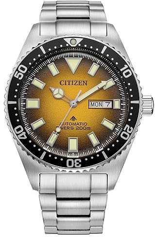 Citizen Promaster Dive - Reloj automático de Acero Inoxidable de 3 manecillas para Hombre, Fecha de día, Luminoso, 41 mm, Amarillo, Promaster Dive Automatic