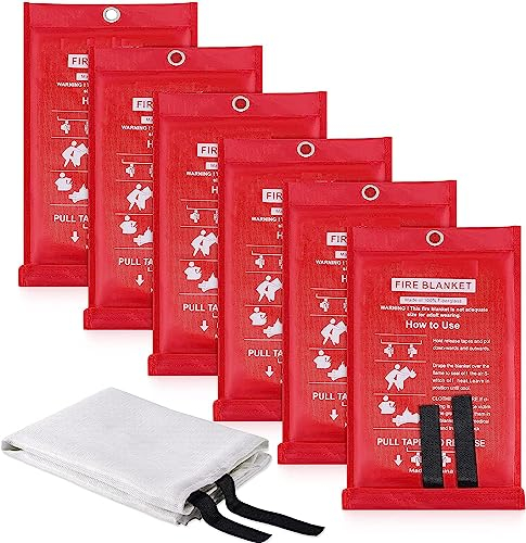 Feuerdecken Fiberglas Retardant Decken.3.3x3.3ft Quadratische Feuerwehrwerkzeuge Notfallüberlebenskit Langlebig für versehentliches Sicherheitsdesign für Haus Büro Kamin Auto Küche (6Stück)